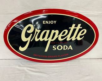 27 x 16 Grapette Soda Embossed Metal Advertising Sign, Stout Sign Co. 