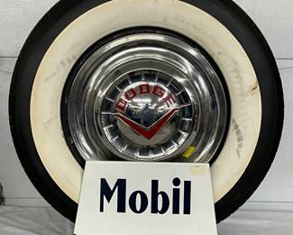 Mobil Tire Display with Dodge Hubcap