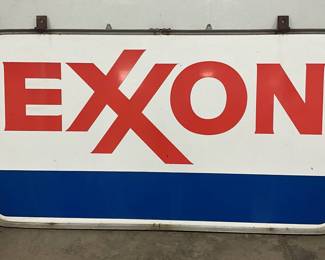 Porcelain Double-Sided Exxon Sign with Metal Frame, 81in x 46in