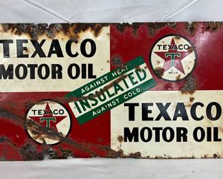Double-Sided Texaco Motor Oil Porc Sign, 21.5 x 11.5 