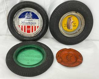 4 Ashtrays Featuring Fisk and Goodrich Advertising