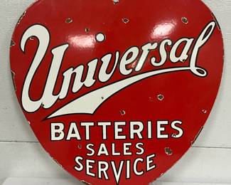 Universal Batteries Sales and Service Heart-Shaped Porcelain Sign, 20×20 Inches