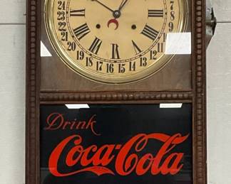 Coca-Cola Advertising Wall Clock with Roman Numerals, 16in x 38in
