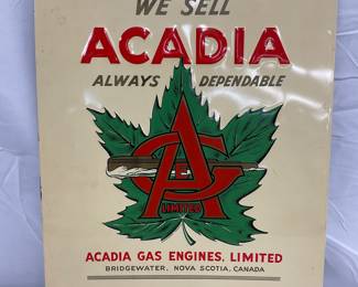 14 1/2 x 19 1/2 Inch Embossed Metal Acadia Gas Engines Sign