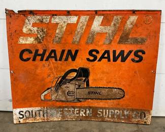 Embossed Metal Stihl Chain Saw Advertising Sign, 58 in x 47 in