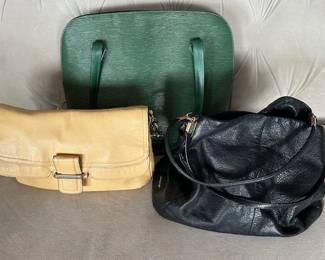 Green leather Louis Vuitton Lussac bag, Coach Madison shoulder bag, Coach Soho shoulder bag.