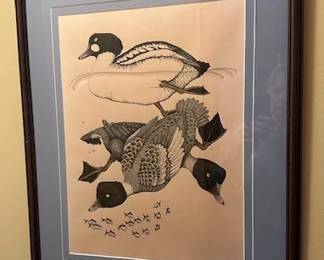 Lithograph of etching titled "Common Goldeneye" by E.J. Nordin