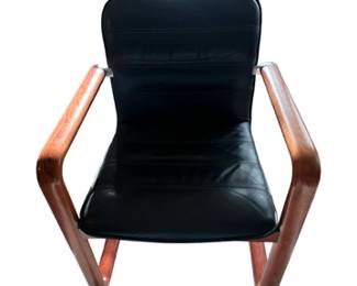 Mid-Centurybentwood and black leather cantilever chairs (2)
