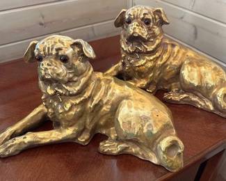 Pair of vintage brass pugs., approx. 15" wide