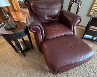 Burgandy Leather Chair and Ottoman.