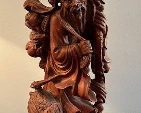 Chinese carved wood statue of Shou Lao