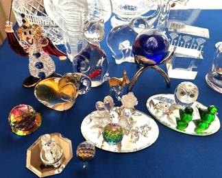 Swarovski crystal figurines , Mats Johansen, Murano glass and other glass and crystal figurines.