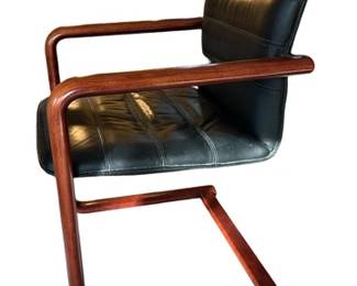 Mid-Centurybentwood and black leather cantilever chairs (2)