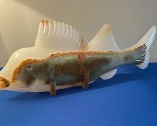 Hand Carved agate fish, approx. 14" long