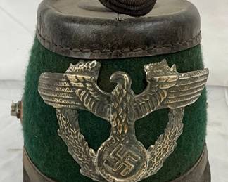 German WWII-Era Forestry Official’s Leather Shako with Green Wool Cover