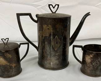 German Trench Art Shell-Made Metal Coffee and Creamer Set