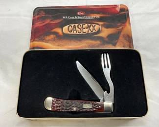 Case XX Red Bone Handle Hobo Knife with Knife Blade and Fork