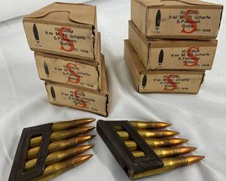 Six Boxes of 8mm M30 Scharfe S-Patronen Ammunition, Rottweil, 1938