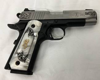 NIB Browning 1911 Black Label .380 ACP Pistol with Pearl Grips and Decorative Engravings
