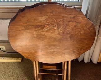 Folding oak wooden tv tray tables with storage stand