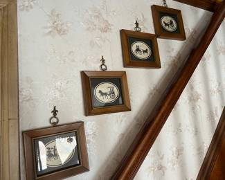 4 Vintage horse and carriage silhouette prints