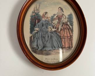 Vintage "Miroir des Modes"fashion print in wood oval frame