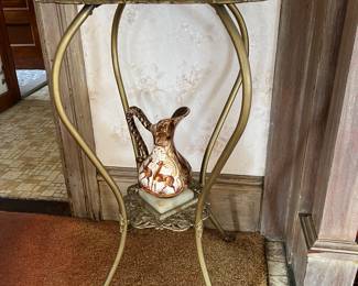 Antique victorian brass and onyx two-tier plant stand