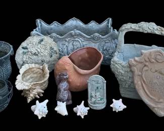 Curated Estate Garden Collection Ornate Planters, Concrete Decor Stepping Stones