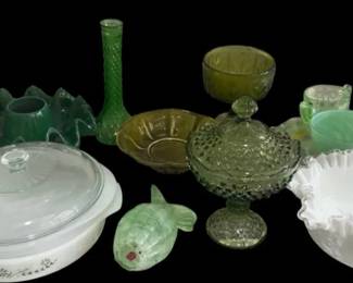 Curated Vintage Green White Glassware Collection Fenton, McCoy, Lefton More
