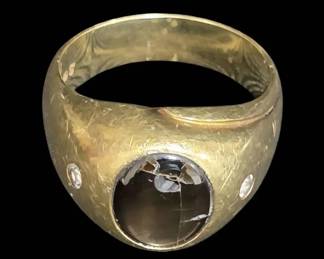 Substantial 15.2g Mens 14K Yellow Gold Cats Eye CZ Statement Ring Size 12