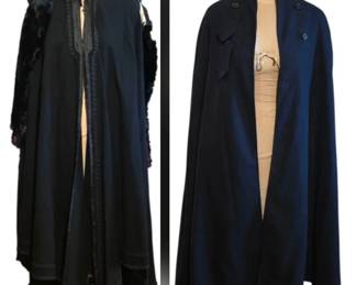 Vintage World War II Nurses Cape, Black Hooded Fur Cape, Small Caplet