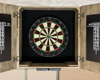 Blue Wave Drifter Solid Wood Dartboard Cabinet Huge Dart Accessory Bundle
