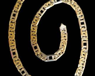 Heavy 14K Gold Mens Ornate Tiger Eye Link Necklace Made in Italy