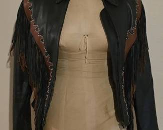 VINTAGE 90s Western World Leather Moto Jacket by Shaf... Studded Excellence