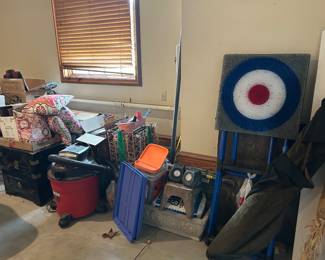 Accent pillows, outdoor games, shop vac 