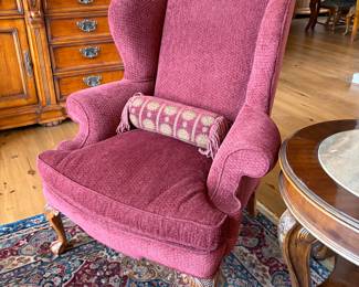 Claw footed wingback chair