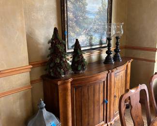 Sideboard, lantern, seasonal decor, candle risers, paintings
