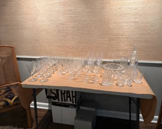 Baccarat, Riedel, Waterford, and Orrefors glassware for sale. during in person shopping Friday and Saturday. 