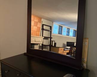 $80. Mirror 43.5”w x 45.5” high. Can be attached to a dresser.