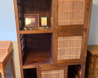 $490.  Bamboo and wood armoire with sliding doors. Dimensions are 37 inches wide by 18 inches deep by 67 inches high. It could make a great bar.