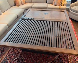 $1200. Antique Asian door that is being used atop a base as a coffee table but is no attached so could be repurposed as a door or wall hanging, or headboard.  It is 74.5" w 50.5" deep by 18"h as shown.