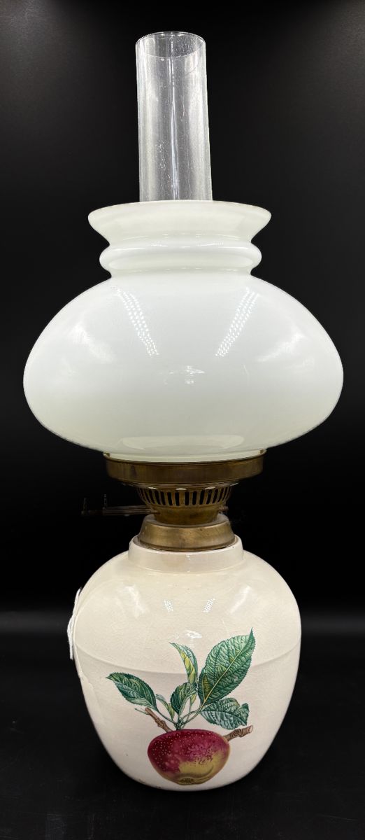 Hand Painted Milk Glass Oil Lamp