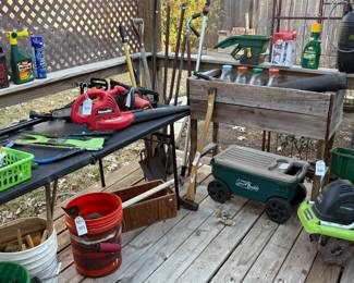 Yard and Garden Tools to Include works  Pole Saw, Greenworks Tiller, Homelite Blower and Morr