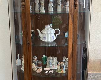 Antique Oak Curio Cabinet with Curved Glass Panels