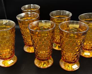 Indiana Glass Colony Whitehall Cubist  Amber Tumblers