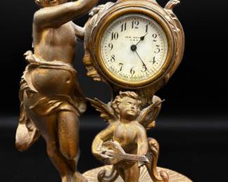 Antique New Haven Clock Company French-Style Cherub Mantel Clock