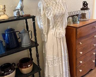 Antique Dress Form w/ White Lace Edwardian Gown