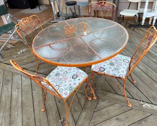 Wrought Iron Patio Set with Glass Top Table and Four Chairs