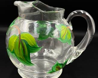 Vintage Hand Painted Dunbar Glass Pitcher