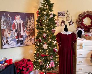 Christmas Wall Art, 9ft Slender Christmas Tree, Mrs. Claus Outfit and Decor